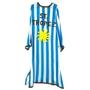 ME369 Women's Size Small Claire Deep V Neck Midi Dress Blue White Striped